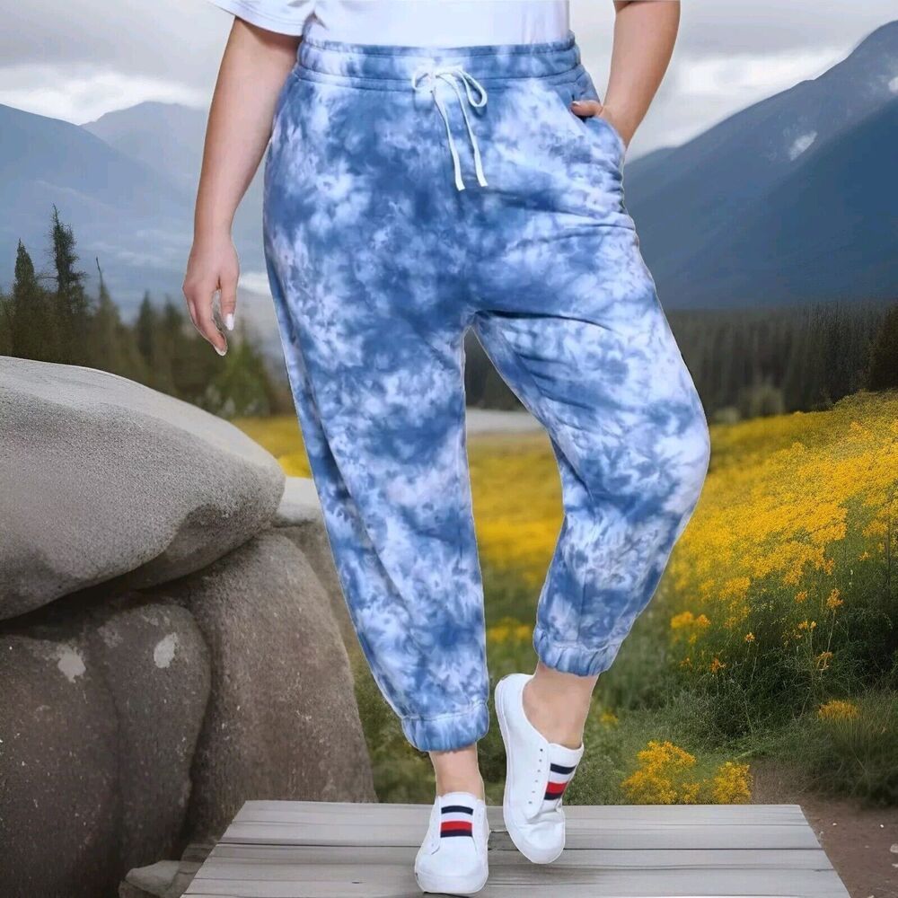 Tommy Hilfiger Sport Womens‎ Plus Logo Tie Dye Jogger Pants Sz 2X Blue High Rise